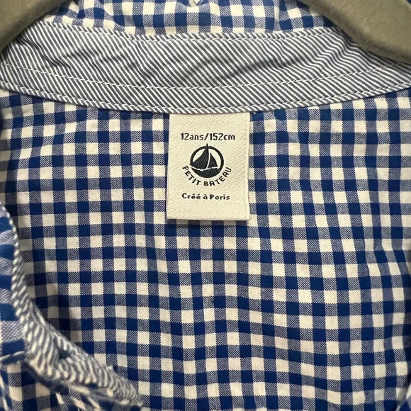 Petit Bateau Blue Gingham Button Down Collared Shirt - Picture 2 of 6
